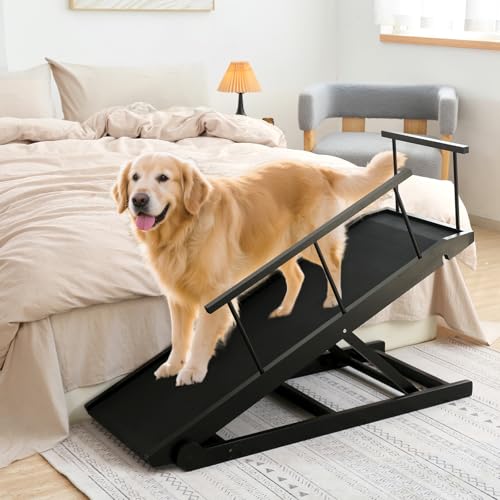 Rampa para perros para cama y sofá, rampa ajustable de 5 escalones para perros pequeños a grandes (negro, 115)