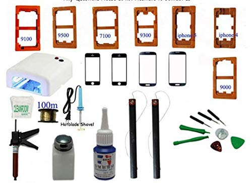 Lista del pacchetto: 1 x; 1 x lampada UV Loca colla 50 g; 1 x Glue Remover 20 g; 1 x Glue Gun Helper; 1 x lama calda colla adesiva in vinile con pala; 1 x taglio filo elettrico 100 m; 1 x Carta di pulizia (150pcs/Bag); 1 x bottiglia di plastica vuota; 1 x paio di bacchette; 2 x Vetro per iPhone 4;