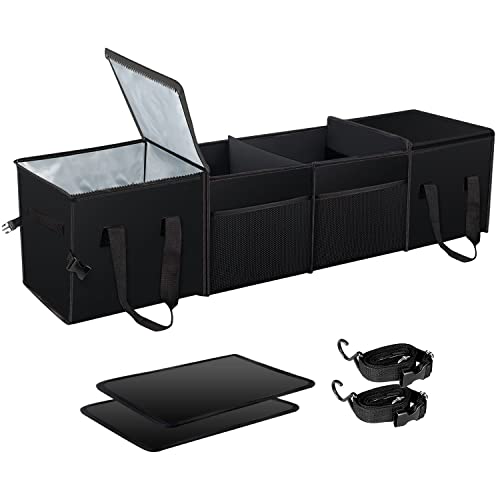 Trunk Organizer,Collapsible Multi-Compartment -Large Capacity Washable Car Storage Bag-with Portable Insulation Cooler Bag-To Suit Any In-vehicle,Black