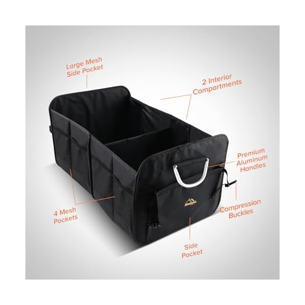 Armor All XL Trunk Organizer for SUV - Heavy-Duty Car Organizers and Storage Solution with 8 Compartments - Waterproof & Collapsible, Aluminum Handles, Compression Buckles - Size 24" x 14.6" x 12.6" - Image 3