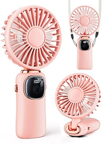 coldSky Portable Handheld Fan, 4000mAh Battery Operated Fan with LED Display, Handheld/Neck/Desk 3 in 1 Personal Small Fan, 90° Foldable Desk Fan with Base, 5 Speed Lash Fan Makeup Fan for Women Girls