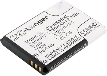750mAh/3.7V Replacement Battery for Yashica BL-5B EZ Digital NV-1