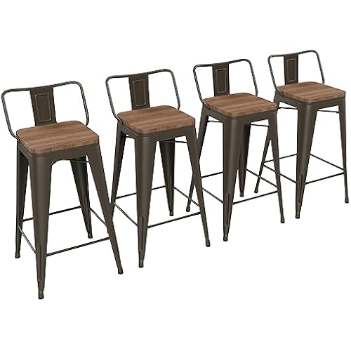 Yongchuang 24" Metal Barstools Set of 4 Counter Bar Stools with Back