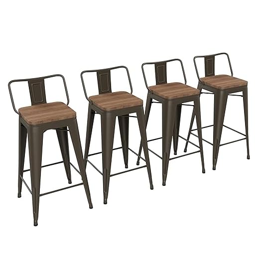 Yongchuang 24" Metal Bar Stools Set of 4 Counter Height Stools with Wood Top Low Back Gunmetal
