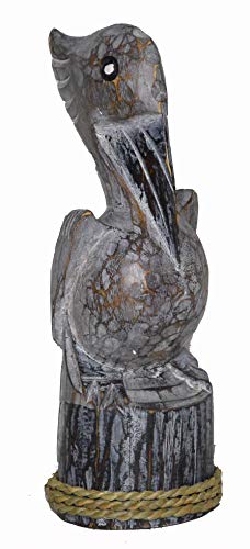 Estatua de Pelícano Tallada en Madera 10 Pulgadas miniatura 1