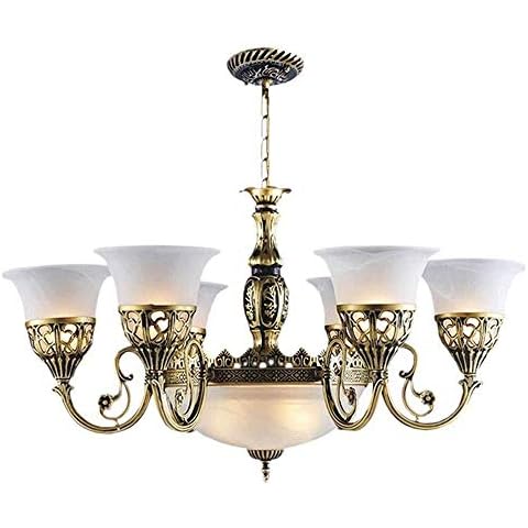 Demeanor LED Chandeliers, 7 Lamps Carving Flower Fixture Chandelier Living Room Brass Arm LED Pendant Lighting Bedroom Ceiling Light Restaurants Pendant Lamp Hallway Droplight Modern Chandeliers Cover