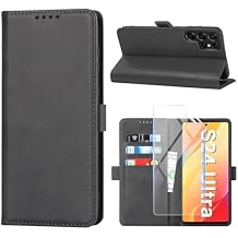 Premium Leather Case for Samsung Galaxy S24 Ultra Wallet Flip Case with Screen Protector, with Kickstand RFID Blocking Card Holder Magnetic Protective Cover for Samsung S24 Ultra Phone Case Black