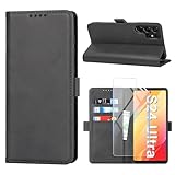 Premium Leather Case for Samsung Galaxy S24 Ultra Wallet Flip Case with Screen Protector, with Kickstand RFID Blocking Card Holder Magnetic Protective Cover for Samsung S24 Ultra Phone Case (Black)