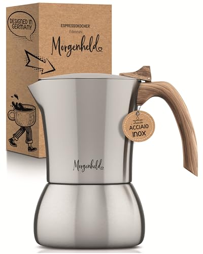Morgenheld FLOW Premium Cafetera espresso grande de acero inoxidable para 6 tazas 300ml - Cafetera de café italiana - Cafetera-moka para cocina de inducción gas - Maceta moca