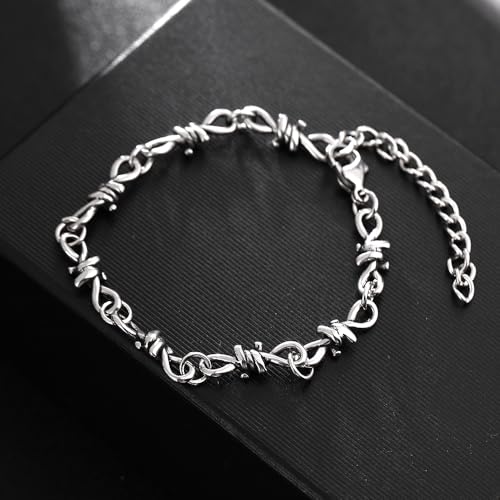 Pulsera Cadena de Alambre de Púas Gótica Acero Inoxidable miniatura 3