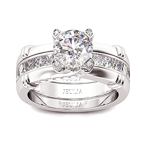 Image of Jeulia Diamond Band Rings for Women cz Sterling Silver Interchangeable Ring Sets Wedding Engagement Anniversary Promise Ring Bridal Sets