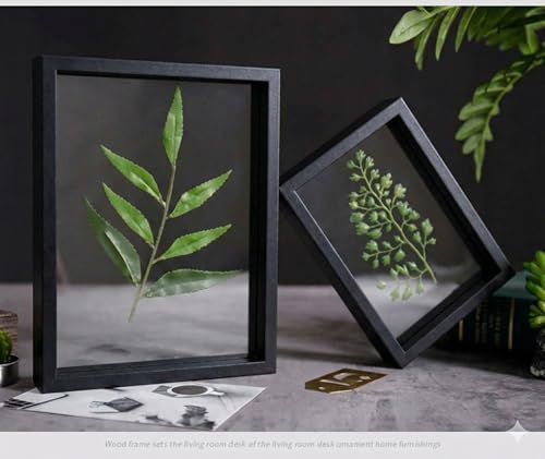 Image of Desi Rang Wooden Frame for Wall Decor Table top Hanging Any Green or dry plant Leaf Picture Photo DIY Gift Home decoration (Black,Rec,7.7x5.5 inch,without Leaf)