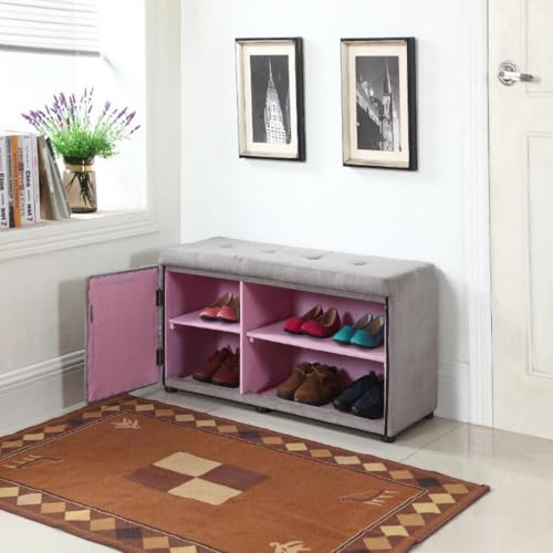 aphrophina Stylish and Functional 18\" Tall Storage Ottoman with Shoe Rack, Silver and Gray, Space-Saving Solution