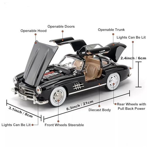 Image of 1:24 SL300 Vintage Toy Car Diecast Metal Classic Toy Car for Kids with Light Sound Pullback Openable Door