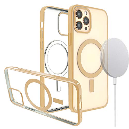 Dablju Compatible with Magsafe Case for iPhone 12 Pro Max, Clear Ultra Slim Glitter with Design, Thin Hard Magnetic Case for iPhone 12 Pro Max, Gold