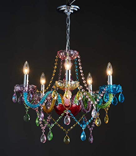 Saint Mossi Modern Contemporary Elegant K9 Crystal Glass Chandelier Pendant Ceiling Lighting Fixture - 5 Lights, Colorful Painted