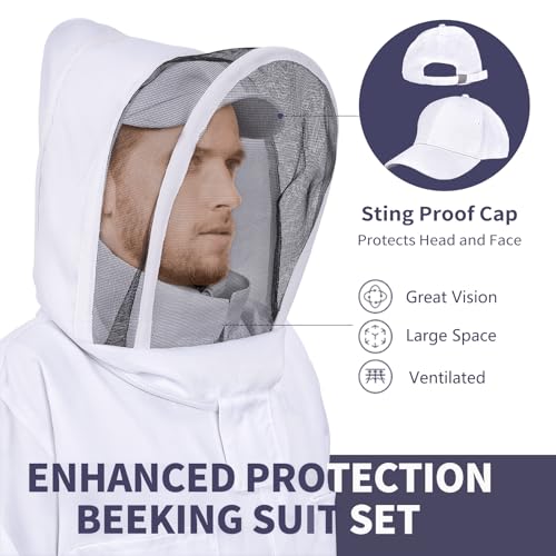 KAGZ Professional Bee Suit with Sting Proof Cap and Gloves for Men Women, Beekeeping Beekeeper Suit Bee Costume with Ventilated Hood XXXL - Thumbnail 2