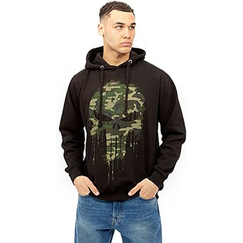 Marvel Men's Punisher Skull Camo Hoodie Black XXL Cover