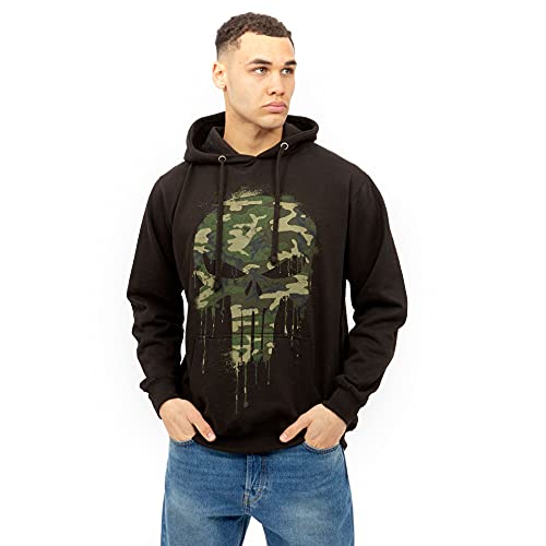 Marvel Punisher Skull Camo Chaqueta con Capucha de Skateboarding, Negro, L Hombre