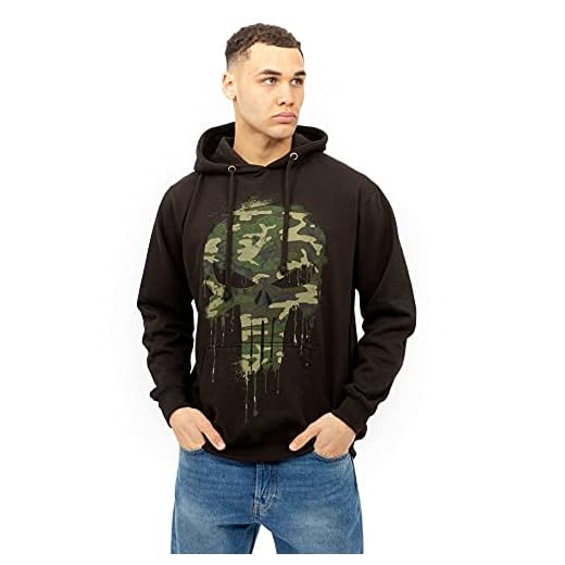Marvel Punisher Skull Camo Chaqueta con Capucha de Skateboarding, Negro, L Hombre