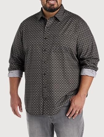 Synrgy Big and Tall Medallion Print Sport Shirt Sizes XL - 8XLT | Black Multi, DXL, Designed Exclusively for Big & Tall Men