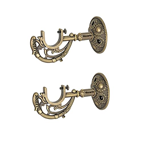 Bzcarts Zinc Antique Brass Designer Heavy Curtain Supports|Curtain Finials|Curtain Knobs (for Single Rod 1 Inch) - 2 Pair (4 Pcs) : Brass Curtain Brackets|Brass Curtain Rod Holders (2, Antique)