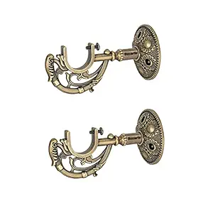 Bzcarts Zinc Antique Brass Designer Heavy Curtain Supports|Curtain Finials|Curtain Knobs (for Single Rod 1 Inch) - Brass Curtain Brackets|Brass Curtain Rod Holders (2, Antique)