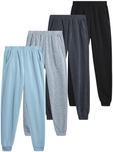 Coney Island Boys Sweatpants - 4 Pack Athletic Sweat Pants with Pocket Soft Boys Joggers Kids Sweatpants (Sizes 5-16), Size 5-6, Black/Heather Grey/Charcoal/Chalk Blue