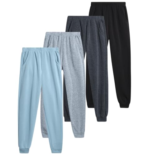 Coney Island Boys Sweatpants - 4 Pack Athletic Sweat Pants with Pocket Soft Boys Joggers Kids Sweatpants (Sizes 5-16), Size 14-16, Black/Heather Grey/Charcoal/Chalk Blue