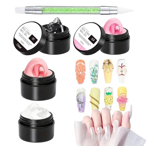 Strong Adhesivo Adhesivo Pegamento De De Clavos - Gel De Uñas 3d Para Uñas Arte Y Extensiones - 4 Colores Gel l Set | Glue De Extensión Sin Agua Para Puntas Francesas, De Flores