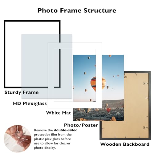 Image of JCJMY 24x30 Picture Frame with 20x24 Mat, Display Photo 20x24 with Mat or 24 x 30 Without Mat, Wall Hanging Large 24 by 30 Poster Frame with Plexiglass, Black
