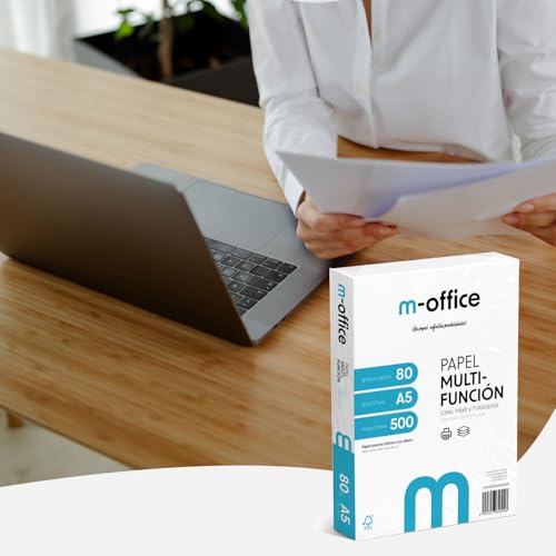 A5-Papier, 80 g, Packung mit 100 Blatt, Multifunktionspapier für Inkjet- und Laserdrucker, A5-Blätter, 148 x 210 mm, ideal für Büro und Zuhause · m-office (100 Blatt)