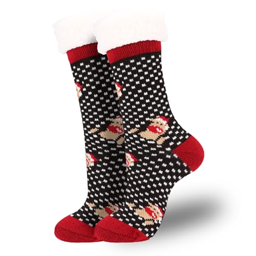 Image of JINBYJIN Fuzzy Socks for Women Cute Cozy Christmas Slipper with Grips Winter Home Sleeping Sherpa Leg Warmer Xmas Cabin Socks