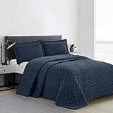 BYSURE All-Season Quilt Bedding Set(King, Blue), Chevron Pattern Microfiber Bedspread, Lightweight Coverlet with 2 Shams
