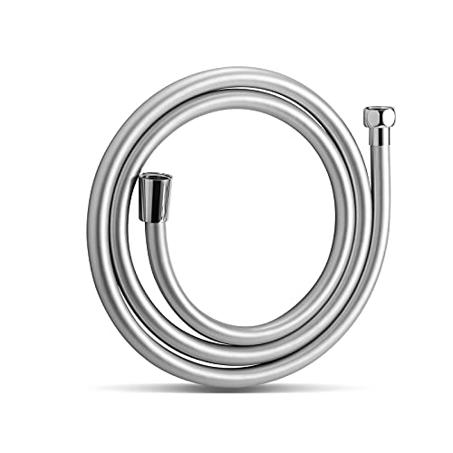 OFFO Manguera Ducha 2m,Con protección Antitorsión,Manguera de Ducha de PVC,Flexo Ducha de alta presión de Repuesto,Para Grifería de Baño,Plata