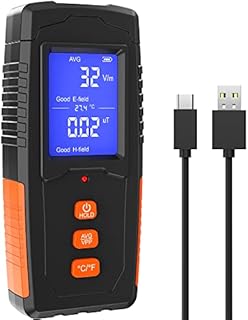 NOPWOK EMF Meter Rechargeable Electromagnetic Field Radiation Detector Handheld Digital LCD EMF Reader Temperature Measure, Tester for Home Inspections, Outdoor and Ghost Hunting