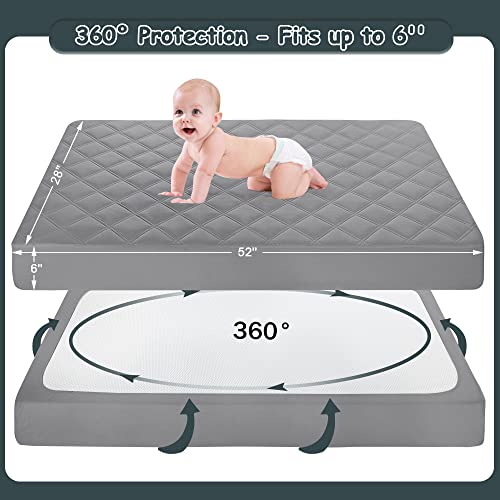 Image of Yoofoss Waterproof Crib Mattress Protector 2 Pack, Quilted Crib Mattress Pad Cover Ultra Soft and Breathable, Machine Washable Toddler Mattress Protector for Standard Baby Crib Size 52''x28''