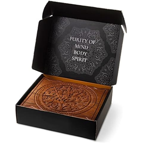 PURAMENTO Large Wooden Keepsake Box - Hand Carved Tree of Life Decorative Box with Hinges and Lid for Jewelry, Altar Supplies, Ashes, Crystals, and Home Decor (12x10x3 inches) Cover