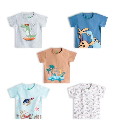 Image of YUV Infant Baby Boys & Girls 100% Cotton Printed Multicolor Half Sleeve T Shirts - 0 to 24 Months Babies, Pack of 5