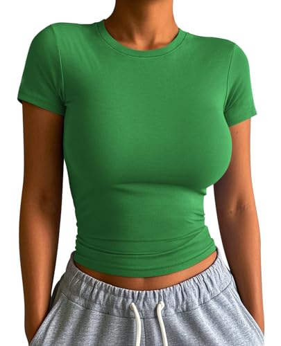 ATHMILE Womens Basic T-Shirts Going Out Crop Tops Tight Slim Fit Cute Teen Girls Short Sleeve/Long Sleeve Y2k Clothes