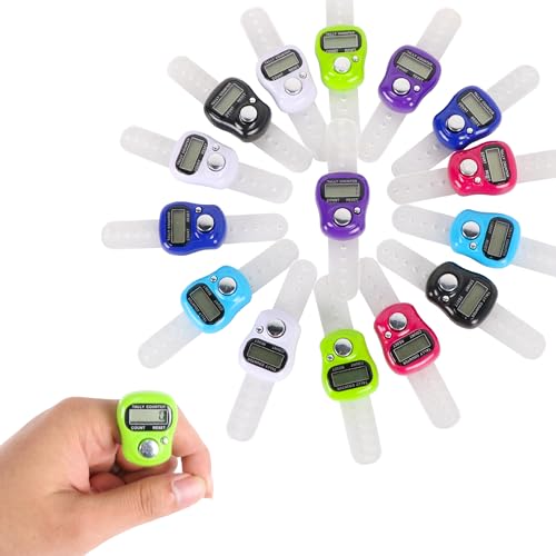 Zevmi 15er Set Maschenmarkierer Stricken Zikirmatik Handzähler: LED Reihenzähler Stricken Elektronischer Zähler Mini Fingerzähler für Strickarbeiten Sport Inventur Marketing Golf (7 Farben)