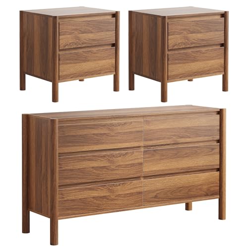 CHUWELL 3-Piece Farmhouse Bedroom Set-6 Drawer Dresser & Nightstand Set of 2, 47
