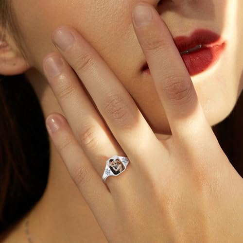 BAUMA AUTO Personalized Photo Ring Couple Picture Ring with Birthstone Custom Promise Rings Anniversary Jewelry Gift for Women Her3