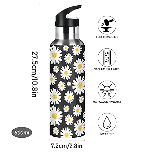 Sport Water Bottle With Straw Lid, Daisy Floral 20Oz Vacuum Insulated Stainless Steel Bottle, Bpa-Free, Bike Water Bottle For Gym, Fitness And Outdoor Sports #TOP1