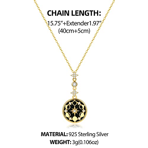 Sloong 925 Sterling Silver Blue Sandstone Moon Phase Necklace 18K Gold Plated Necklace Birthday Gift For Women Girlfriend #TOP5
