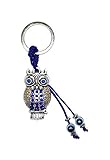 Bravo Team Lucky Owl and Evil Eye Keychain w/Blue Crystals & Hanging Evil Eye Tassel - Sign of Good...