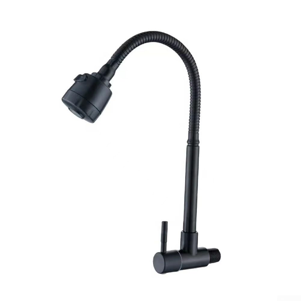 Grifo frío individual de cocina, grifo de fregadero de cocina de acero inoxidable, manguera flexible para fregadero de agua fría montado en la pared, modos, grifo G1/2 pulgadas de diámetro
