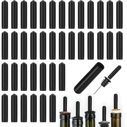 Xiansini 40Pcs Speed Pourer Caps,Black Rubber Liquor Pourers Dust Covers,Anti-Dust Durable PVC Caps,Speed Pour Spout Covers for Spirits Oil Pourer Tapered Spout Wine Oil Coffee Vinegar Jar Bottles
