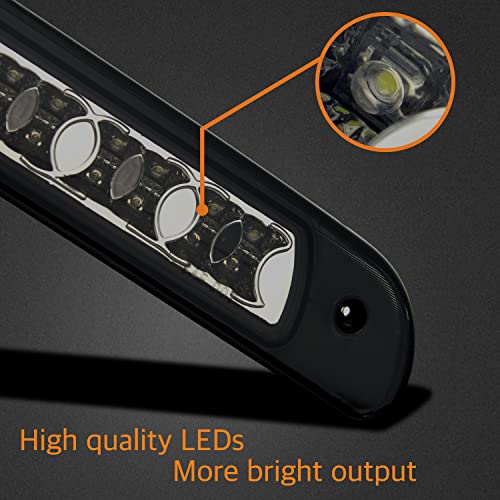 Image of Third 3rd Brake Light, LED High Mount Stop Light Replacement for 2000 2001 2002 2003 2004 2005 2006 Toyota Tundra, Rear Center Cab Roof Tail Cargo Lamp, Smoke lens