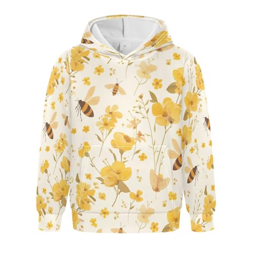KLL Embroidery Bee Butterfly Flowers Watercolor Toddlers and Boys' Sweatshirts Sweater Casual Pullover Hoodie Kangaroo